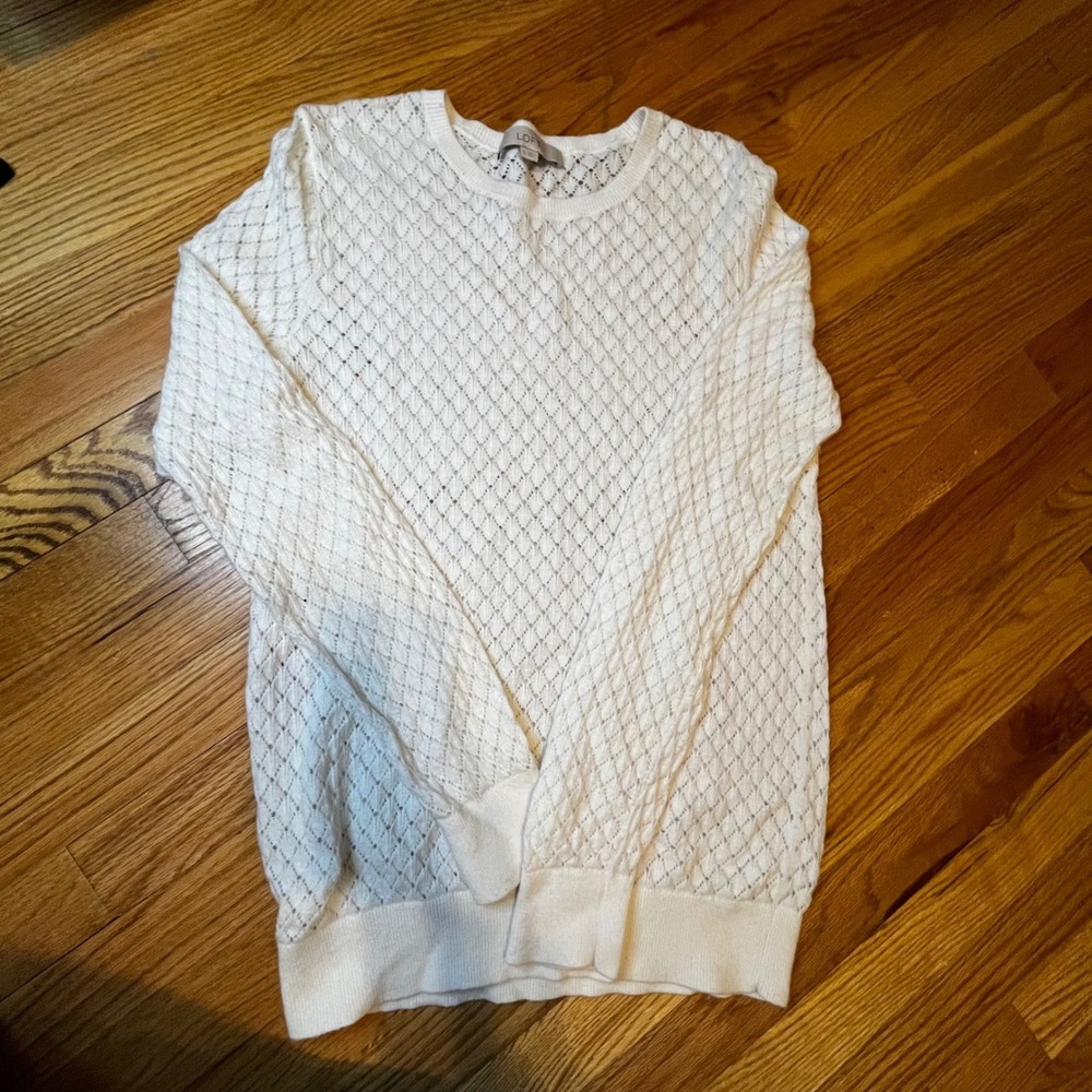 LOFT Cream Diamond Knit Crew Neck Long Sleeve Sweater Women's Medium Cotton Wool
